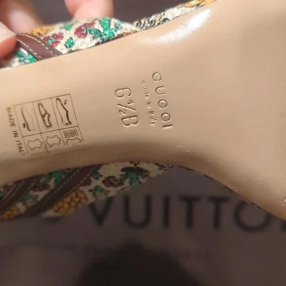 Gucci horsebit pineapple print brown leather d'Orsay vintage heels size 6.5 - Picture 7 of 9